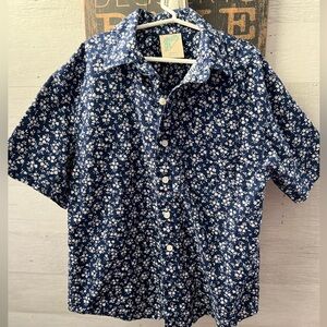 Navy Floral Button Down Shirt for Kids